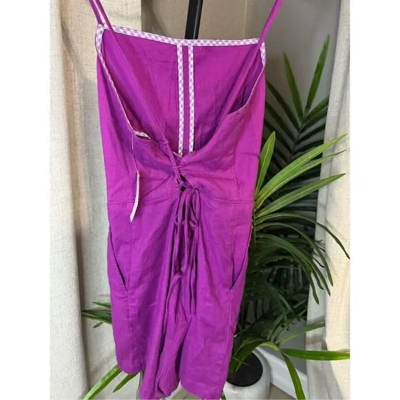 Anthropologie Maeve Tie Back Barbiecore Purple Linen Romper Size 8 NWT - Picture 3 of 11